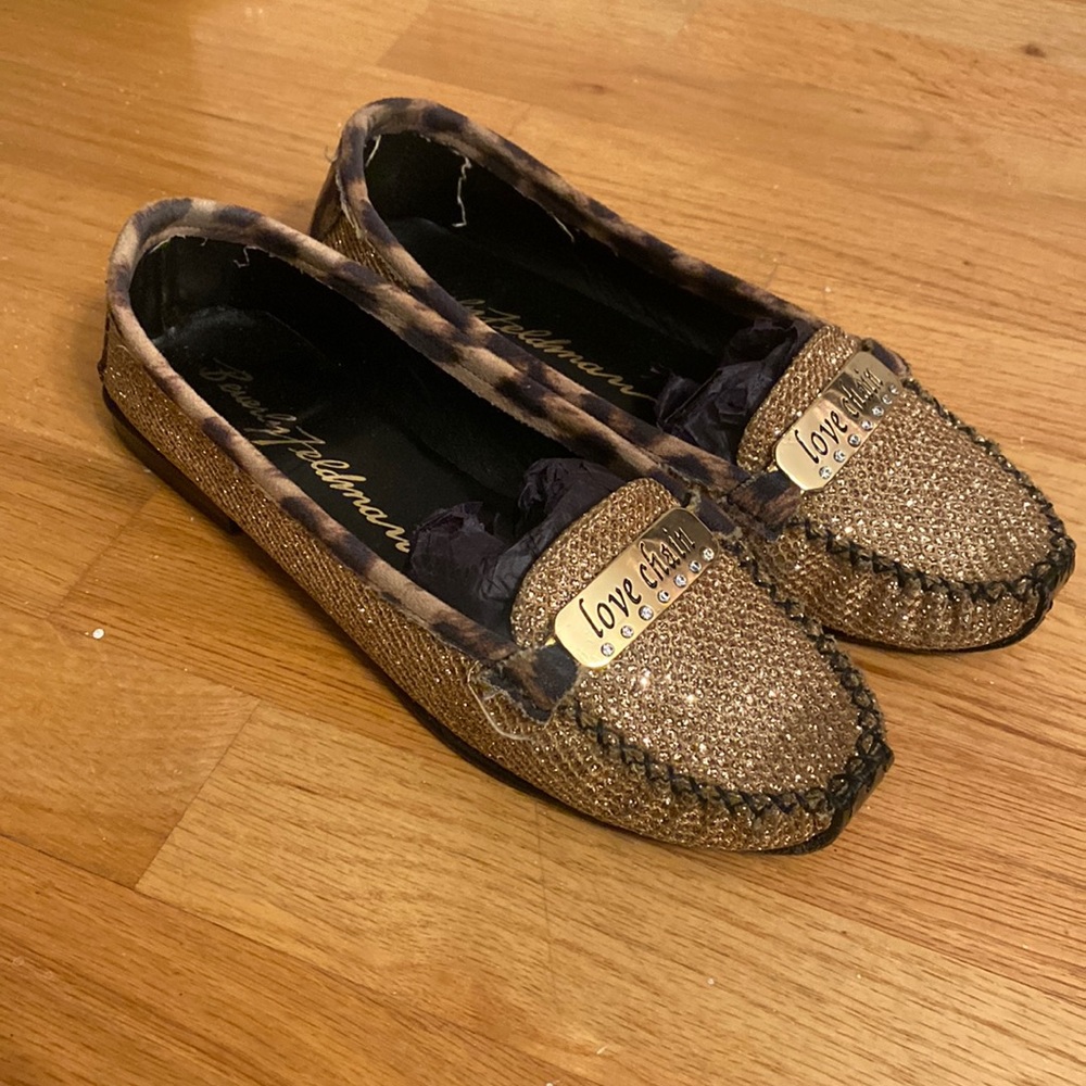 Beverly Feldman Gold Leopard Loafers - 37